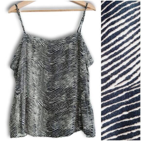 JOE FRESH | Peplum Spaghetti Strap Tank Top B&W Abstract Animal Pattern Sz 1X - Picture 1 of 13